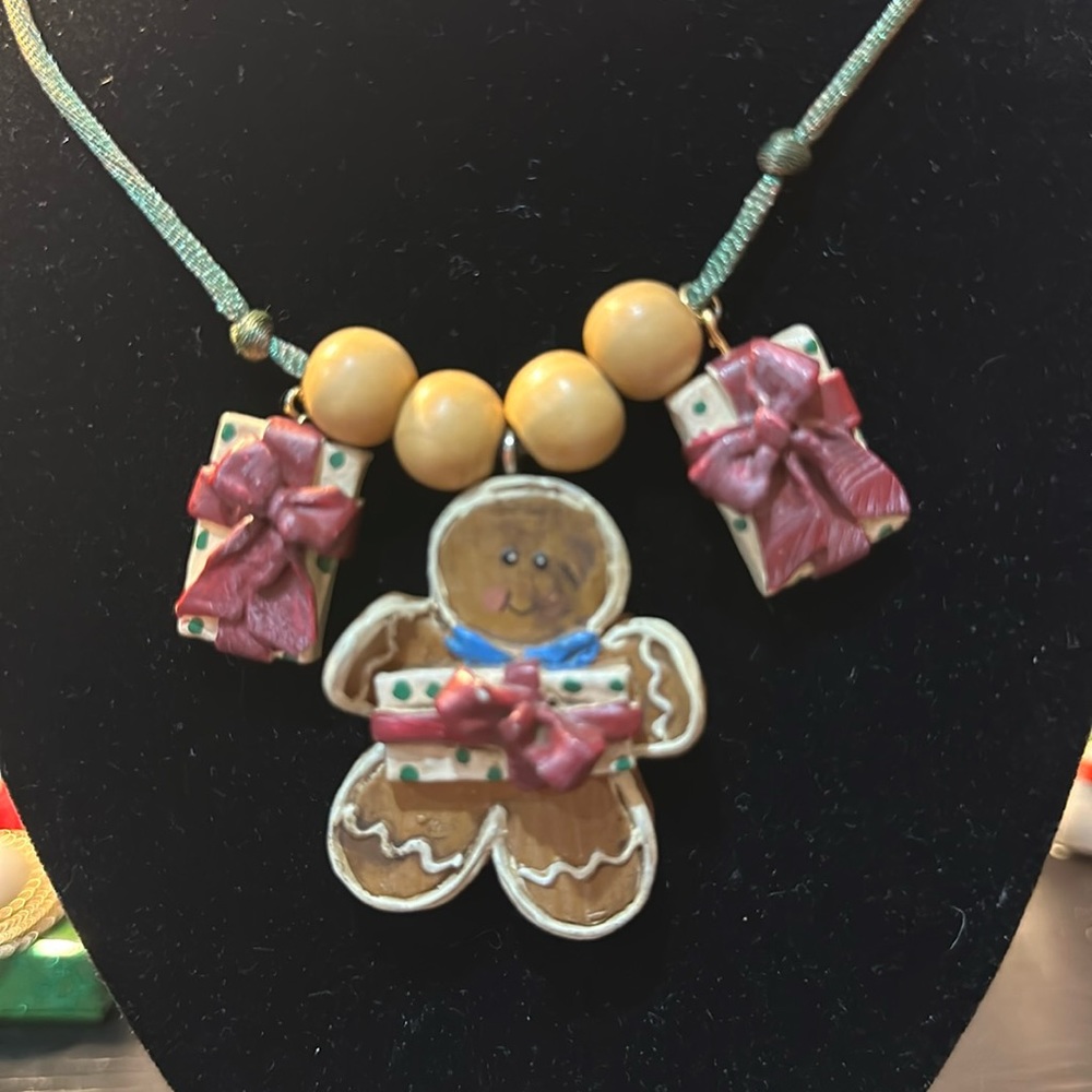 Gingerbread Man with Present Necklace